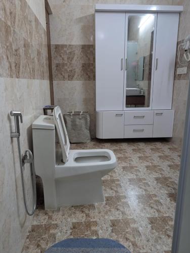a bathroom with a toilet and a sink and a mirror at Karmawas House in Jodhpur