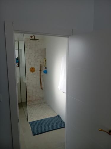 a bathroom with a shower with a glass door at Beau séjour in Pedreguer