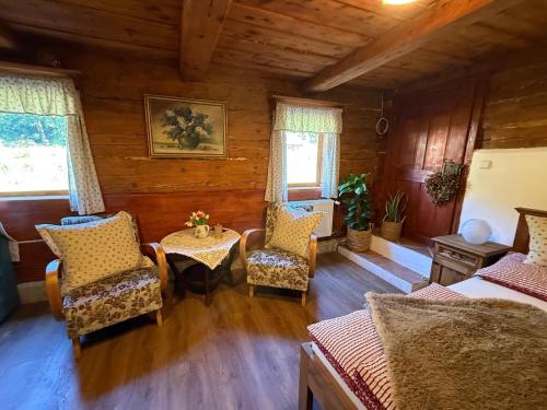 a room with chairs and a table in a cabin at Apartmán Rozárka Chřibská in Nieder Kreibitz