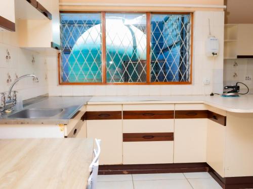 a kitchen with a sink and a window at Zakumi Guesthouse in Kokstad