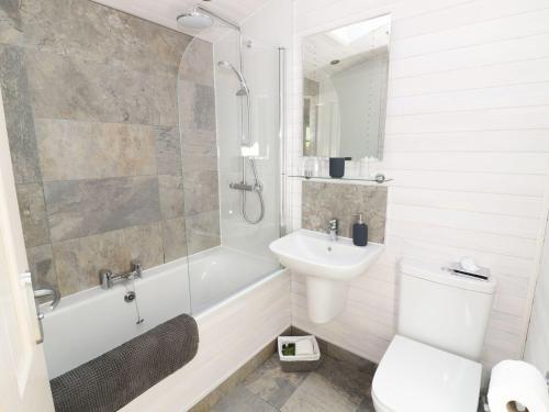 a bathroom with a sink and a toilet and a shower at Skylark in Ross on Wye