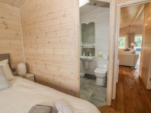 a bedroom with a bathroom with a toilet and a sink at Mallard in Ross on Wye
