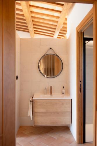 a bathroom with a sink and a mirror at Natura-Resort Les Pletes in Palouet