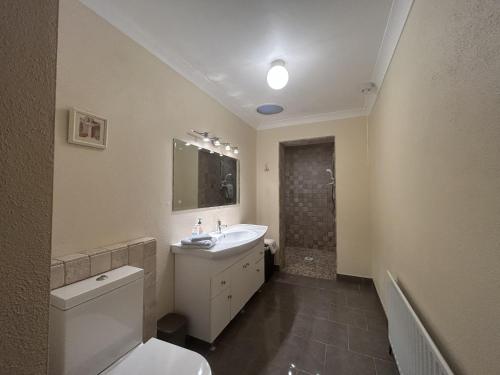 a bathroom with a white sink and a toilet at Waterside Cottage, Cashel in Galway