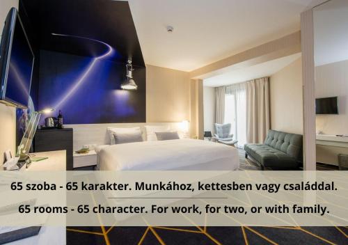 a hotel room with a bed and a tv at Science Hotel in Szeged