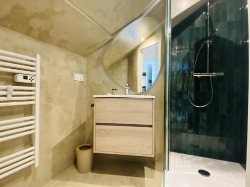 a bathroom with a shower and a sink and a shower at La PARENTHESE RUTHENOISE in Rodez