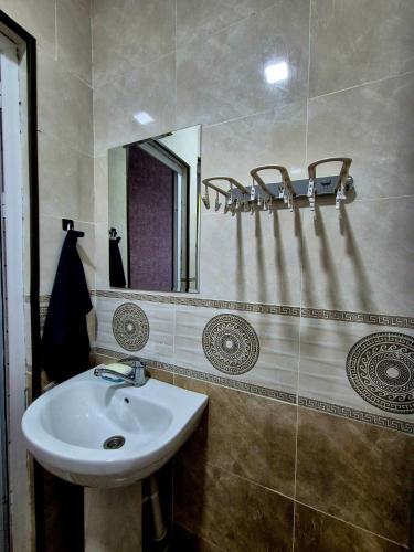 a bathroom with a sink and a mirror at One-Bedroom Apartment in Fergana