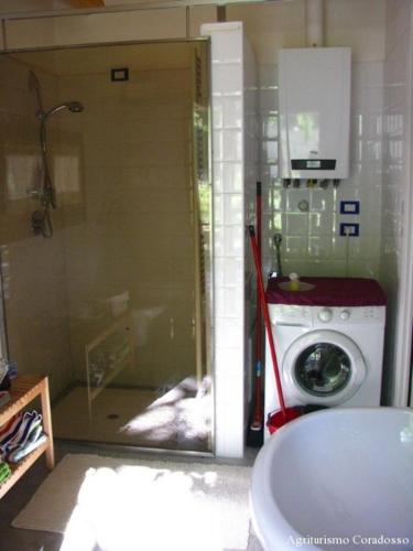 a bathroom with a washing machine and a sink at Agriturismo Coradosso "La casetta" in Selvapiana