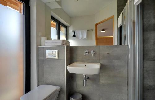 a bathroom with a sink and a toilet at Dom Górski in Karpacz