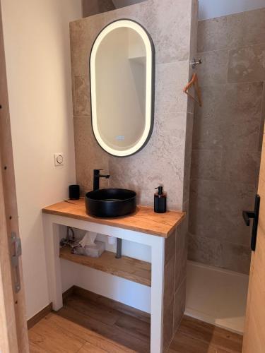 a bathroom with a sink and a mirror at L apparte Sciez in Sciez