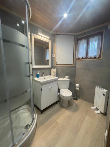 a bathroom with a toilet and a sink at El Jardí ideal para familias y grupos in Arfa