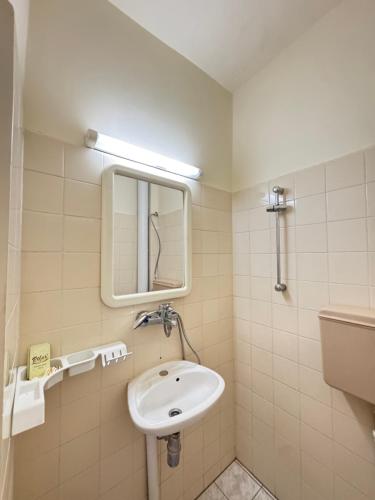a bathroom with a sink and a mirror at Семеен Хотел ,,Царева Ливада'' in Tsareva Livada