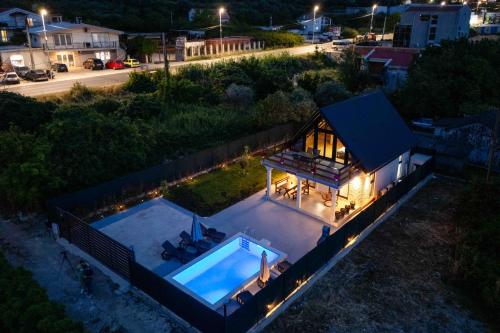 an overhead view of a house with a swimming pool at Villa Ksenija with Private Pool- Peace & Privacy in Bar