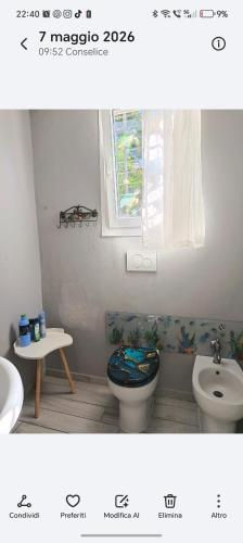 a bathroom with a toilet and a sink and a window at Gli Oleandri Rooms Casa Teresa in Conselice