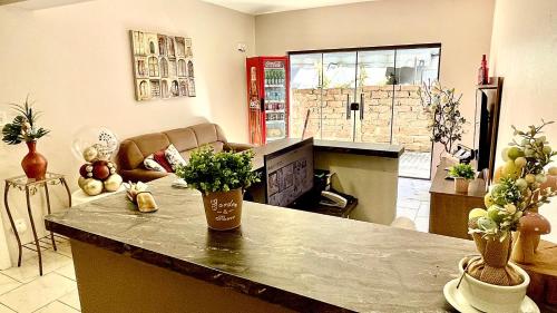 a living room with a table with plants on it at Pousada Folhas de Outono in Canela