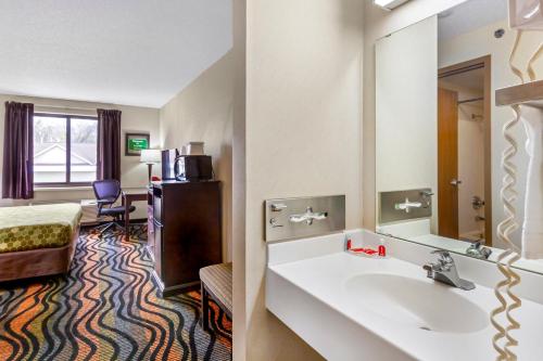a hotel room with a sink and a bed at Econo Lodge Inn & Suites Oconto in Oconto