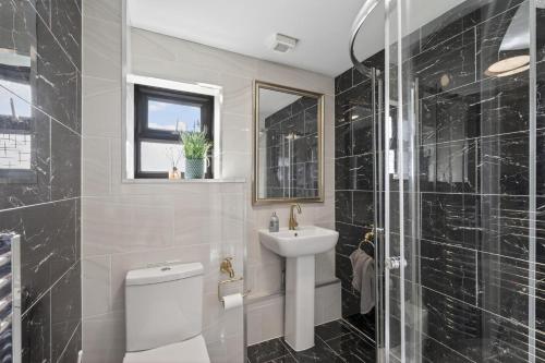 a bathroom with a toilet and a sink and a shower at 1 Bed in Alkham oc-s34788 in Swingfield