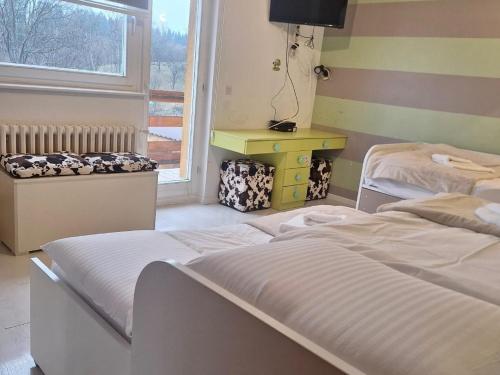 a room with two beds and a table and a window at Kuca Kosta in Pale