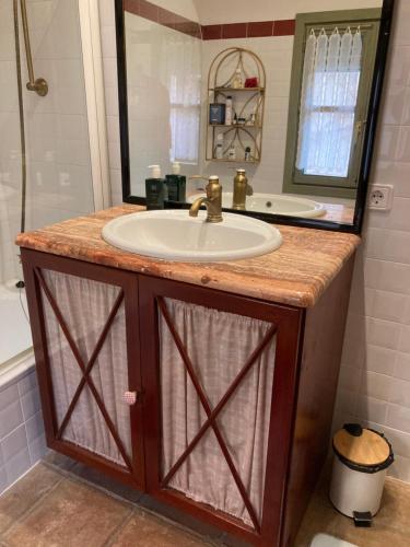 a bathroom with a sink and a mirror at Casa Rural Palacio Armiñón in Armiñón