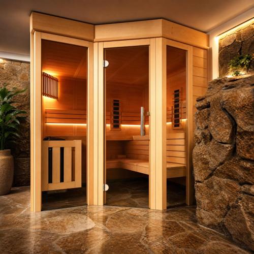 a bathroom with a shower in a building at Panorama Lodge in Pec pod Sněžkou