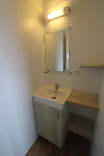 a bathroom with a sink and a mirror at Blueportel Horizon L40 in Le Portel