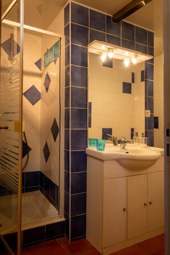 a bathroom with a sink and a shower at Bastide Du Maoupas Gîtes in Belgentier