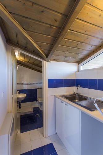 a small bathroom with a sink and a toilet at Villa Magnolia in Ioannina