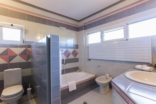 a bathroom with a toilet and a tub and a sink at Villa Magnolia in Ioannina