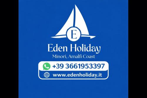 a label for an ocean holiday with a sailboat at Eden Holiday in Minori