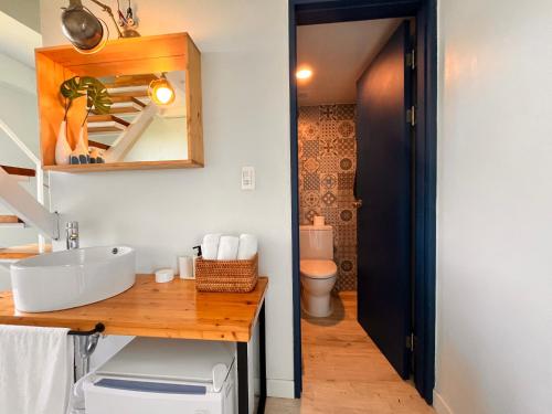 a bathroom with a sink and a mirror at maisonde ojolac in Kosŏng-ni