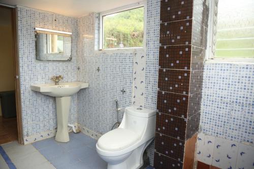 a bathroom with a toilet and a sink at Sunshine retreat in Coonoor