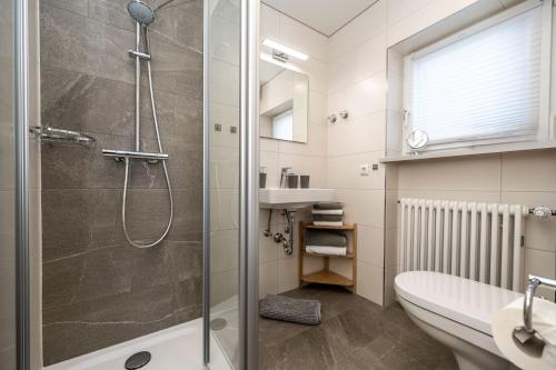 a bathroom with a shower and a sink at Ferienwohnung Kircher in Obermaiselstein