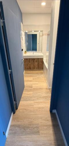 a bathroom with a tub and a large mirror at Loft Tolosa - Clim & Parking Privé Toulouse Nord in Rouffiac-Tolosan