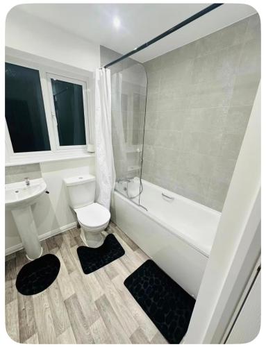 a bathroom with a tub and a toilet and a sink at Ansari House in Dummer
