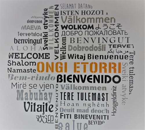 a circle of words in the shape of a ball at All Iron Hostel in Bilbao