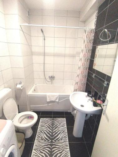 a bathroom with a sink and a toilet and a tub at Apartman Natasha in Trebinje