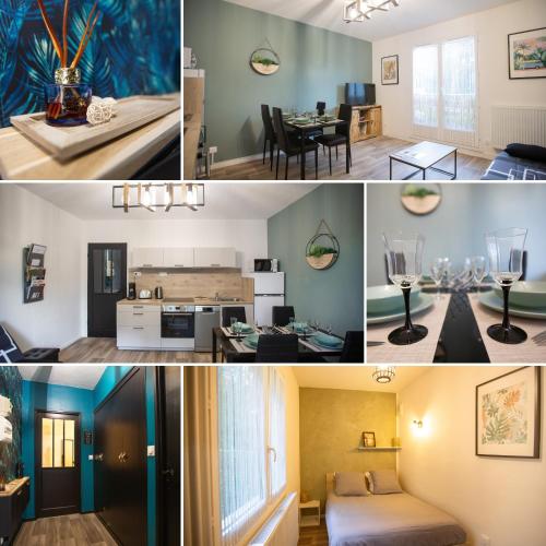 a collage of photos of a living room and dining room at Vercors et Vous in Saint-Jean-en-Royans