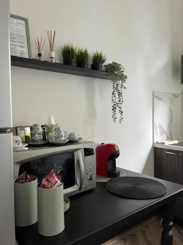 a counter with a microwave on a table at Umi B&B in Giulianova