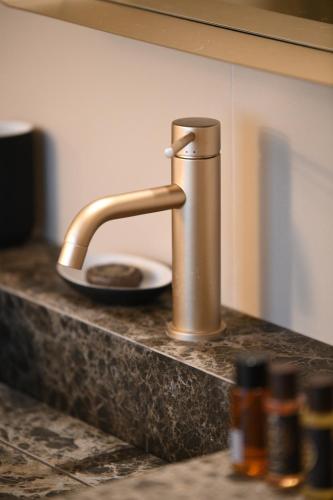 a sink with a bronze faucet on a counter at Hotel Dei Fiori Restaurant - Meeting & Spa in Alassio