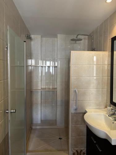 a bathroom with a shower and a sink at Fuente De La Salud in Priego de Córdoba