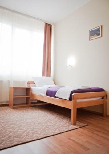 a bedroom with a bed and a large window at Garni hotel Alma in Pirot
