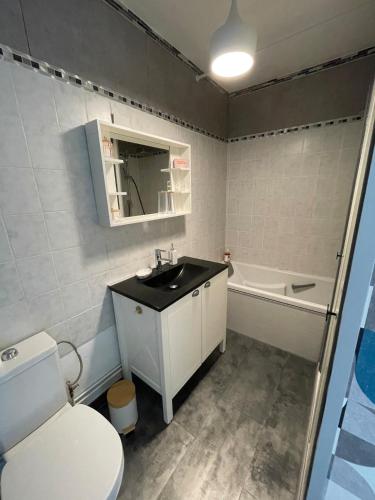 a bathroom with a sink and a toilet and a tub at Studio face mer L'escapade marine in Calais