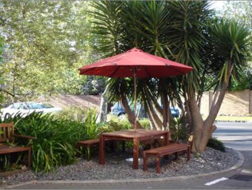 Taman di luar Off Broadway Motel