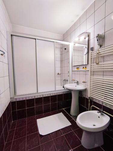 a bathroom with a sink and a toilet at Hotel Ferijalac in Sarajevo