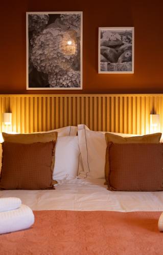 a bedroom with a bed with two pillows at Azorica Pico in Madalena
