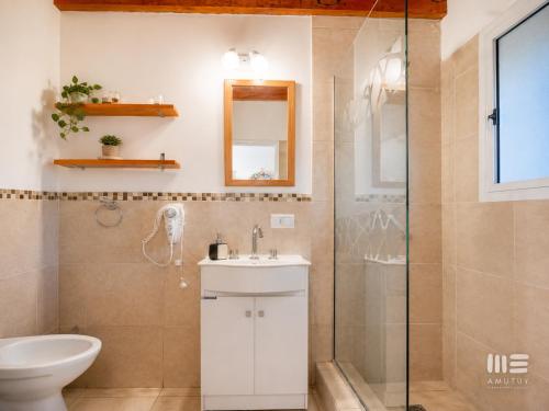 a bathroom with a toilet and a sink and a shower at Amutuy Bariloche in San Carlos de Bariloche