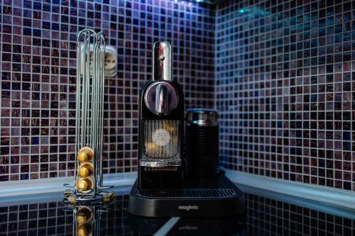 a blender sitting on a counter in a bathroom at Villa Aurora in Ohrid