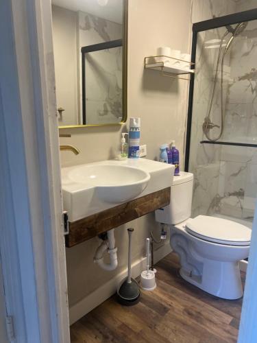 a bathroom with a sink and a toilet at Walnuts in Owings Mills