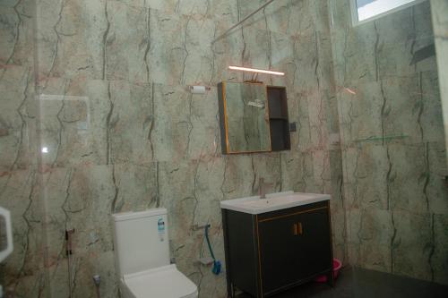 a bathroom with a toilet and a sink and a mirror at Celanika resort in Kandy