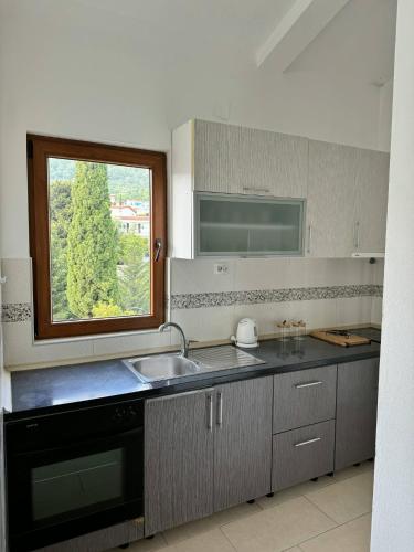 a kitchen with a sink and a window at Apartment Dasic in Bar